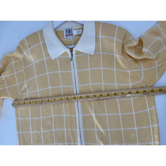 FIA Italia Vintage Knit Jacket Womens XL Yellow White Windowpane Full Zip Collar - Picture 13 of 16